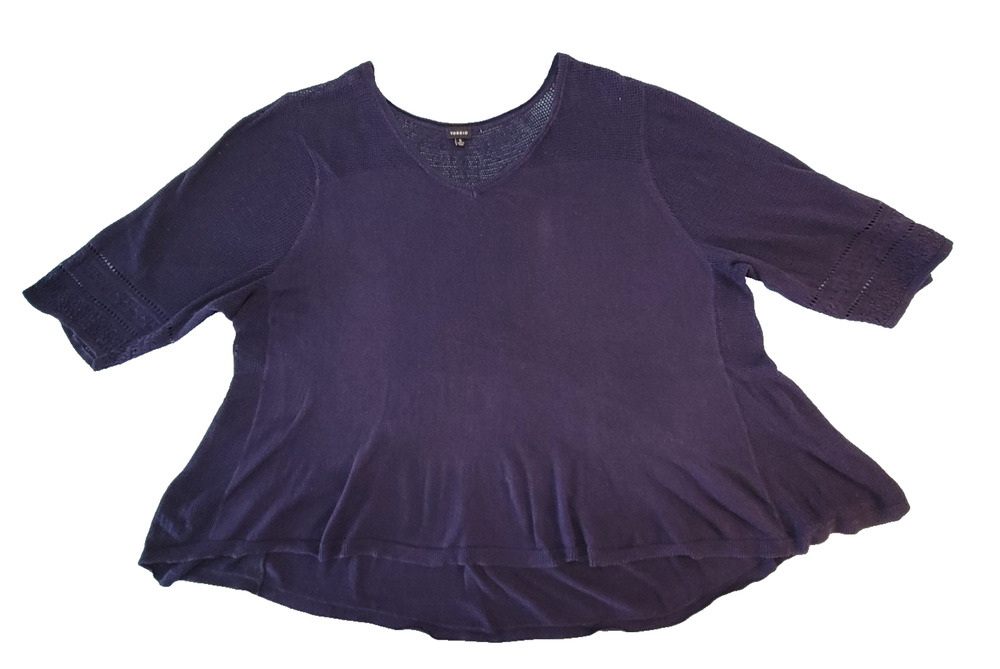 Torrid Plus Top 5X Navy Blue V-Neck Cotton Knit Lightweight Sweater Open Weave